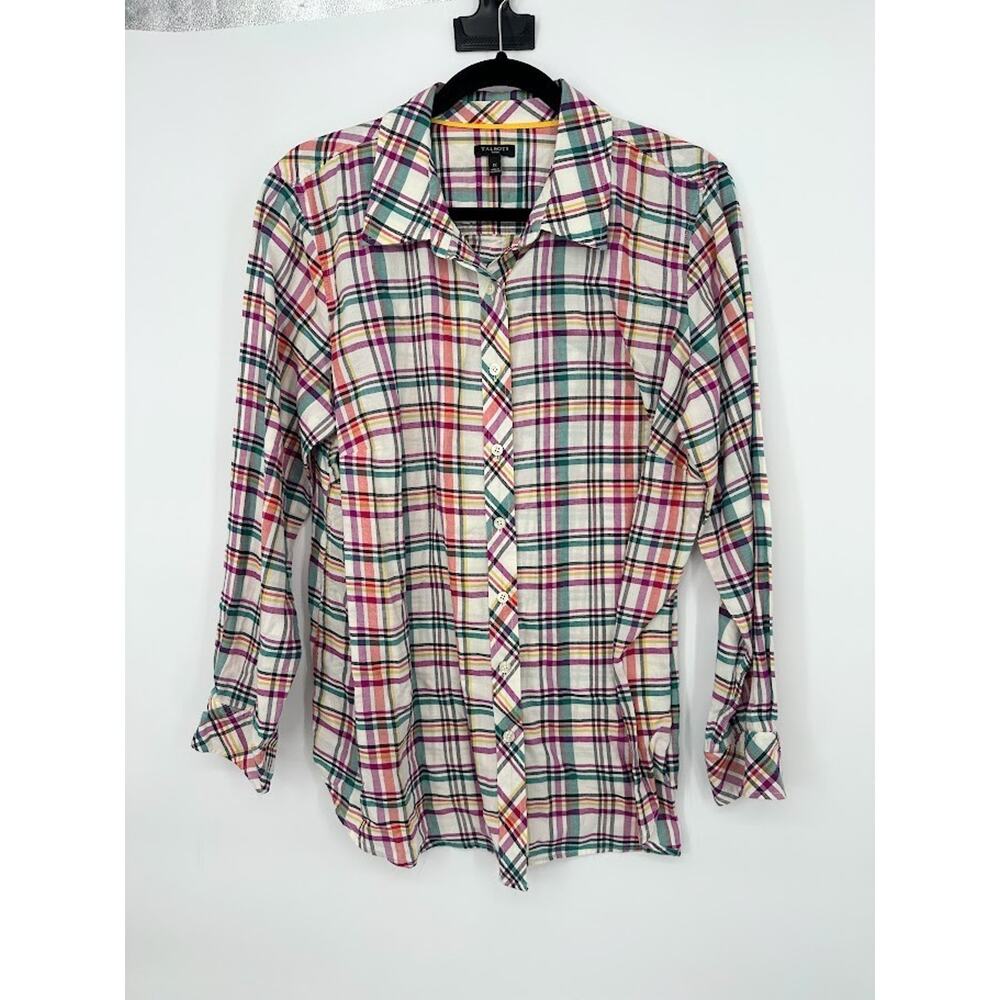 Talbots Women Shirt Size 1X Multicolor Plaid Long Sleeve Button Down Top Classic